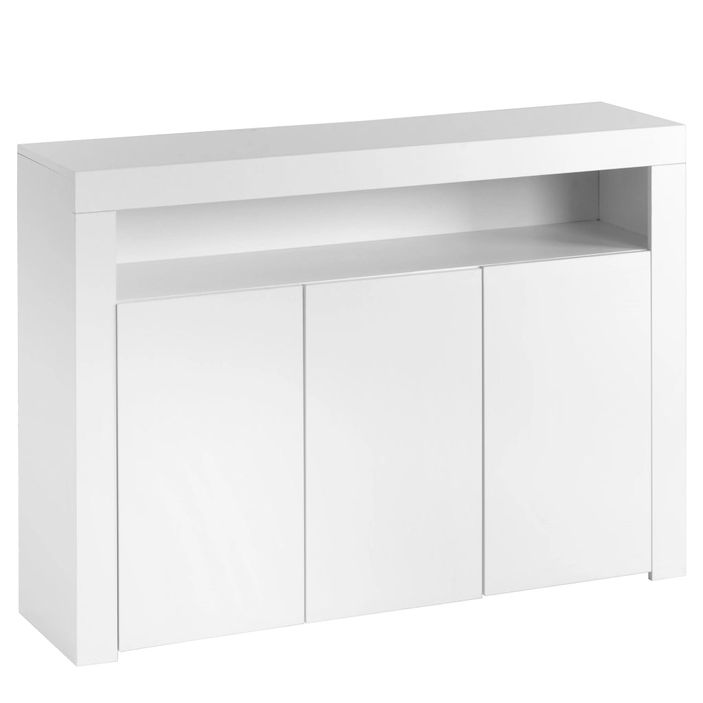 Credenza Bianca Lucida con LED Mobile Buffet 3 Ante 130x35x95 cm