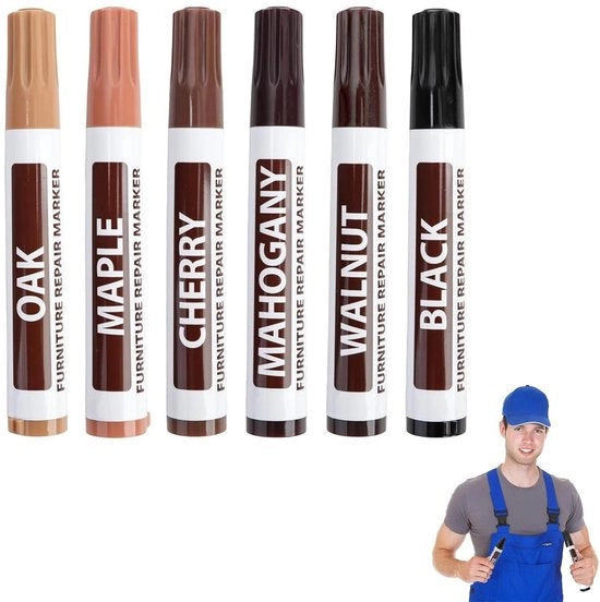 Kit di riparazione per mobili - Soluzione efficace per le abrasioni - 6 Colori - Mobili e pavimenti - Perfetto per diverse superfici