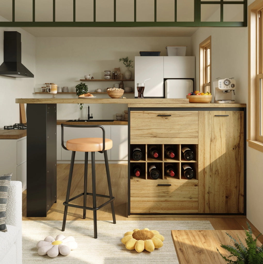 Tavolo da pranzo 138-220x39x105 cm allungabile con 2 cassetti in MDF e metallo naturale
