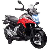 Moto Elettrica per Bambini 3-6 Anni Licenza Honda con Fari, Musica e Rotelle, 107x46x75 cm, Rosso