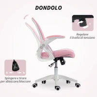 Sedia da Ufficio Ergonomica e Regolabile con Schienale a Rete e Seduta Imbottita, 65.5x61.5x88-97.5 cm, Rosa