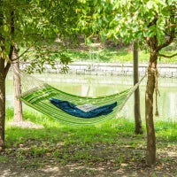 Hammock Amaca da Giardino Doppia per 2 Persone, Dondolo Sospeso da Campeggio in Cotone e Poliestere con Cuscino 188x140cm