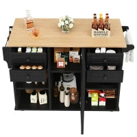 Isola cucina moderna, con spazio di conservazione multifunzionale, 127x46x91,5 cm, Nero