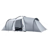 Tenda da Campeggio 5 Posti con 2 Camere Impermeabile con Baldacchino, 590x245x193 cm, Grigio