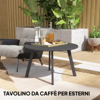 Tavolino da Giardino Rotondo in stile Industriale con Piedini Antiscivolo, in Metallo, Ø70x42 cm, Nero