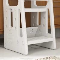 Scaletta per Bambini Torre Montessoriana Altezza Regolabile 3 Livelli, HDPE Inodore, 47x47x90cm, Bianco