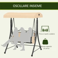 Dondolo da Giardino 2 Posti con Tetto Parasole Regolabile e Tasche Laterali, Beige