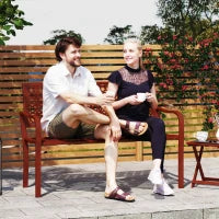 Panca da Giardino in Acciaio con Schienale Traforato, Braccioli, per 2 persone, Rosso