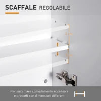 Homcom Mobiletto Pensile da Bagno con 2 Ante e Specchiera in MDF Bianco 60 x 75 x 15cm