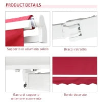 Tenda da Sole per Esterno Avvolgibile a Manovella in Metallo e Alluminio, 4x2.5m, Rosso Scuro