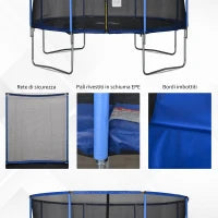 Trampolino Elastico da Esterno, Tappeto Elastico per Bambini e Adulti da Giardino con Rete di Sicurezza e Bordo Imbottito, Giochi da Giardino e Casa, Ø366x269cm, Blu e Nero