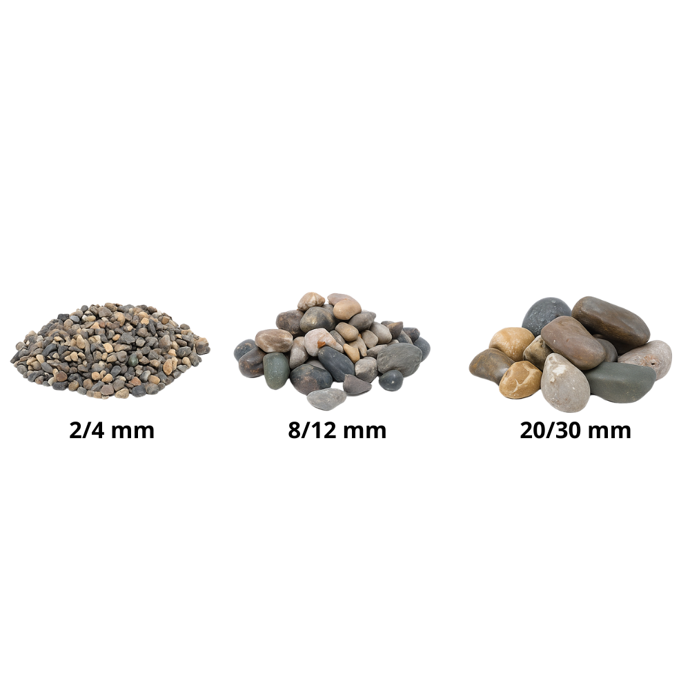 Ciottoli grigio ghedi per decorazione esterna elegante *** misura 20/30, formato 25 kg, confezione 1
