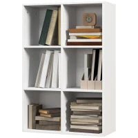 Mobile Libreria Moderno a 6 Cubi in Legno, 65.5x30x97.5 cm, Bianco