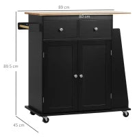 Carrello da Cucina con Armadietto, 2 Cassetti e Portaspezie, Isola da Cucina in Legno, 89x45x89.5cm, Nero