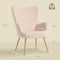 Poltrona Moderna in Tessuto Sherpa Imbottita con Schienale Alto e Braccioli, Beige