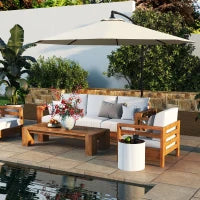 Ombrellone Decentrato da Giardino con Base a Croce Inclusa, in Metallo e Poliestere, 3x2.5 m, Beige