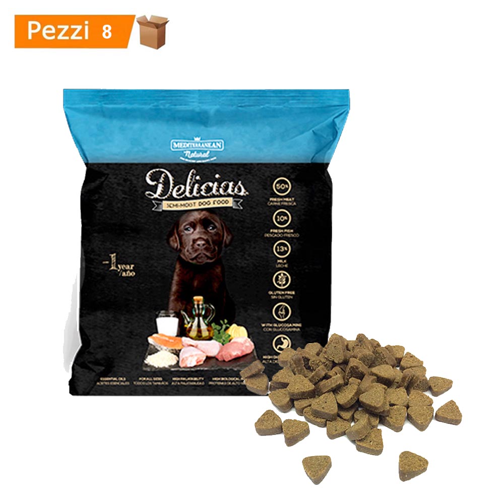 Multipack da 8 pz mediterranean natural delicias cibo per cani semi-umido cuccioli da 800 gr