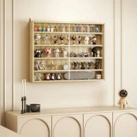 Bacheca Portaoggetti a 5 Ripiani Regolabili in Legno con Ante in Vetro, 80x9.5x60 cm, Color Legno