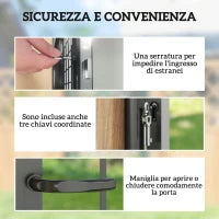 Cancello Giardino a 2 Paletti con Maniglia, Lucchetto e 3 Chiavi, in Acciaio Zincato, 105x204 cm, Nero