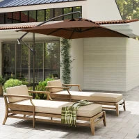 Ombrellone da Giardino Decentrato con Base a Croce e Apertura a Manovella, 294x193cm, Marrone