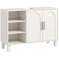 Mobile Sottolavabo Mobile da Bagno con Armadio a Due Livelli Ripiani Regolabili, 90 L x 30 P x 63 H cm, Crema