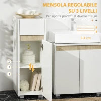 kleankin Mobiletto Bagno con Cassetto e Armadietto con Mensola Regolabile in Legno 30x33x88cm, Bianco