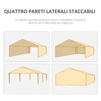 Gazebo Tendone per Feste 6x3m con Pareti Laterali Rimovibili, Porte e Finestre, Bianco
