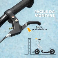 HOMCOM Monopattino per Bambini 5-12 Anni con Freno, Cavalletto e Manubrio Regolabile, 129x52x80-88 cm, Bianco e Nero