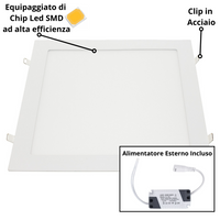 Pannello led incasso 28.2cm 24watt slim quadro soffitto alimentatore incluso temperatura 6000k 