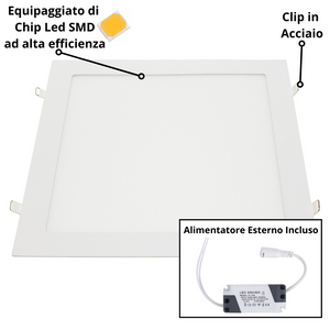 Pannello led incasso 28.2cm 24watt slim quadro soffitto alimentatore incluso temperatura 6000k 