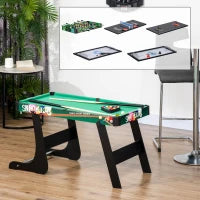 Tavolo da Gioco 6 in 1 con Calcio Balilla, Biliardo, Air Hockey, Ping Pong, Anelli e Hockey su Prato, 118x104x71 cm