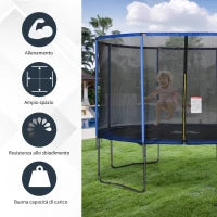 Trampolino Elastico da Esterno, Tappeto Elastico per Bambini e Adulti da Giardino con Rete di Sicurezza e Bordo Imbottito, Giochi da Giardino e Casa, Ø366x269cm, Blu e Nero