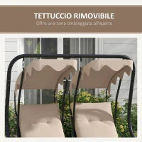 Dondolo da Giardino 2 Posti con Tetto Parasole, in Acciaio e Poliestere, 170x136x170 cm, Beige