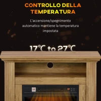 Caminetto Elettrico 1800W con Fiamma 3D, Timer e Telecomando, in Legno, Metallo e Vetro, 81.5x30x76.2 cm, Marrone