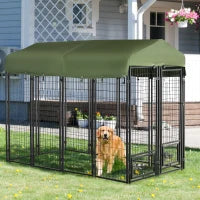 Kennel per Cani in Acciaio per Interni ed Esterni con Tettuccio in Tessuto Oxford e 2 Ciotole, 244x122x183 cm