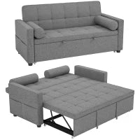 Divano convertibile 2 posti 3 in 1 divano letto con letto estraibile matrimoniale schienale regolabile 2 cuscini 151x137,5x84cm grigio