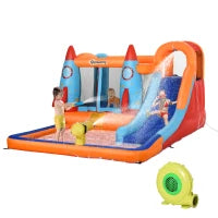 Castello Gonfiabile per Bambini Piscina con Scivolo e Trampolino, Pompa Elettrica, 350x250x185cm, Multicolore