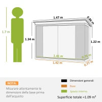 Casetta da Giardino in Lamiera di Acciaio con Doppia Porta, 147x86x134cm, Nero e Bianco