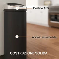 Pattumiera Automatica con Sensore a Infrarossi e Capacità 50L, Acciaio Inox e Plastica, Nero, 30.5x30.5x81.5cm
