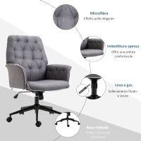 Sedia da Ufficio Imbottita ad Altezza Regolabile, in Tessuto Effetto Lino, 66x69x89.5-97 cm, Grigio