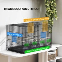 Gabbia per Uccelli con Divisorio e Ripiano Inferiore Portaoggetti, in Acciaio e PP, 94x57x57 cm, Nero