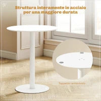 Tavolo da Cucina Rotondo per 2 Persone dal Design Moderno in Acciaio, Ø60x72 cm, Bianco