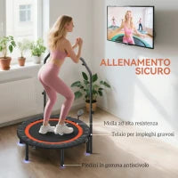 Mini Trampolino Fitness Ø102 cm con Manubrio Regolabile, Trampolino Elastico Pieghevole, Nero