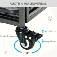 Kennel Gabbia per Cani Pieghevole Doppia Porta con Blocco 4 Ruote con Freno e Fondo Rimovibile, 109.5x71x78cm