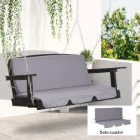 Cuscini da Esterno per Dondolo da Giardino 3 Posti con Lacci, 2 Pezzi da 130x45x5 cm, Grigio