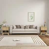 Set di 2 comodini stretti, con vano aperto e 1 cassetto, pannelli a scanalatura 43x40x55cm Legno naturale