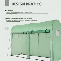 Serra Tunnel da Giardino per Piante e Orto, Serra da Balcone con 2 Porte Avvolgibili e 4 Finestre, Copertura in PE Struttura in Acciaio, 3x1x2m