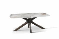 E-STYLO Tavolo fisso con top marmo alabastro in ceramica base in massello di noce, 90cm X 180cm H. 76cm.