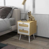 Comodino con Cassetti Set 2 Pezzi in Truciolato e MDF in stile Boho, 40x40x55 cm, Rovere e Bianco