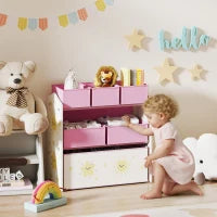 Scaffale per Cameretta a 3 Livelli con 6 Scatole Estraibili di Tessuto non Tessuto, 63x30x66 cm, Rosa